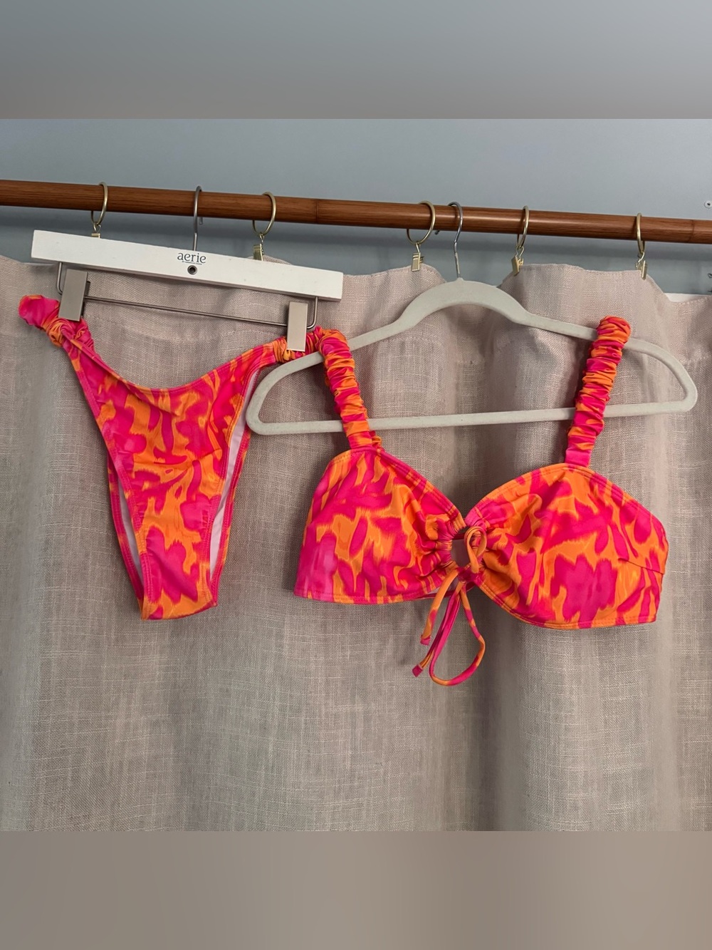 Neon pink and orange cheeky high thigh bikini size large